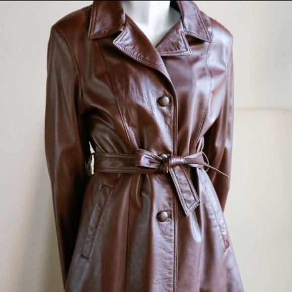 Vintage Chestnut Brown 70s Leather Belted Coat (RELISTED) - Picture 4 of 11